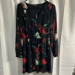 Express Black Dress with Red Floral Design